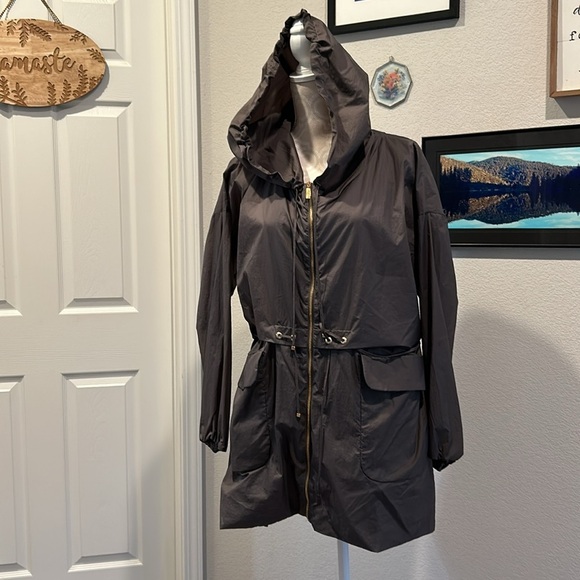 Moncler Drawstring Waist Technical Windbreaker Jacket Medium Brown Gold Hoodie - Picture 7 of 17